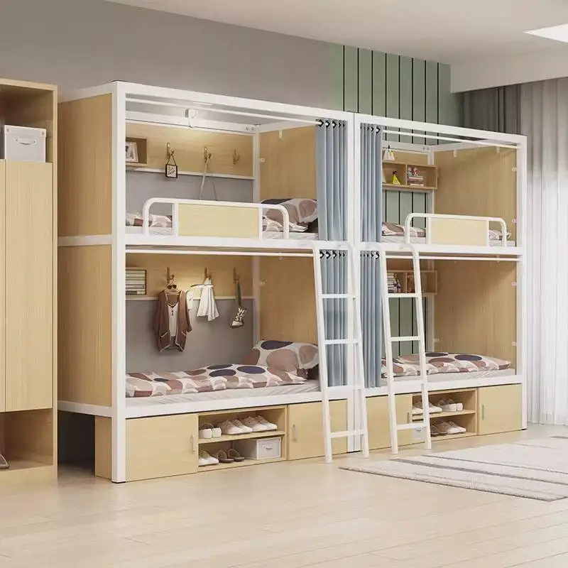 High and low iron bed youth apartment upper and lower bunk e-sports hotel steel and wood bunk beds