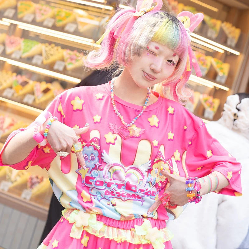 2026 Summer Limited New Ice Cream Printed Short-Sleeve T-shirts Adults Kids Loose Japanese Y2K Harajuku Style Subculture Tops