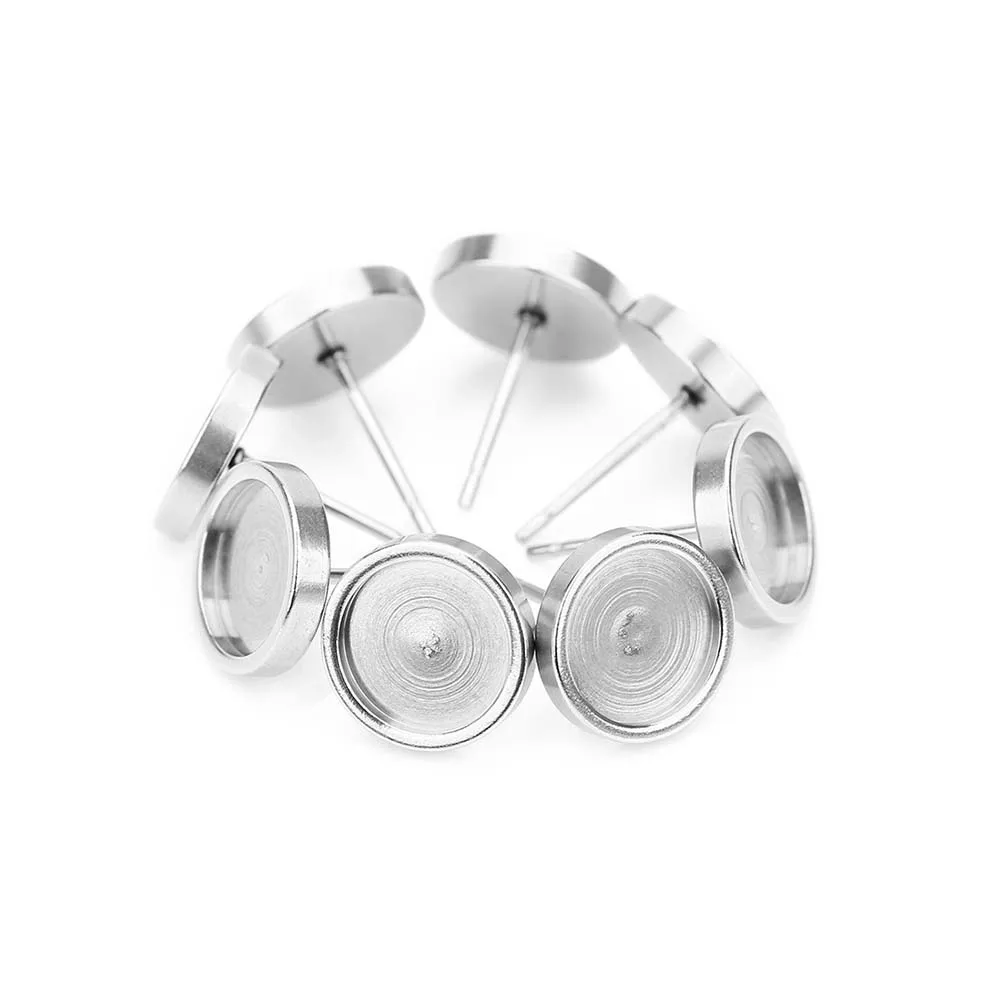 

20pcs Ear Studs Stainless Steel Simple Earrings For Women Silver Disc Small Round Ear Accessories 12Mm Outer Diameter 11Mm