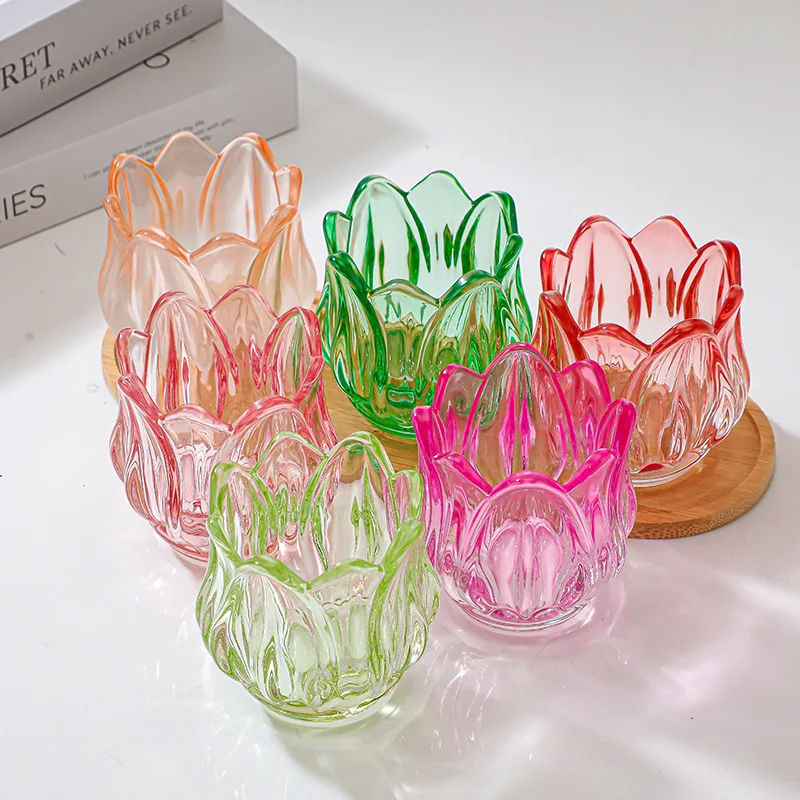 

Empty Glass Tulip Candle Holder Home Decoration Ornament Candle Container Colored Candle Cup