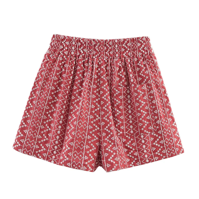 YENKYE New 2025 Elastic Waist Hollow Out Embroidery Casual Shorts Women With Pockets Summer pantalones cortos