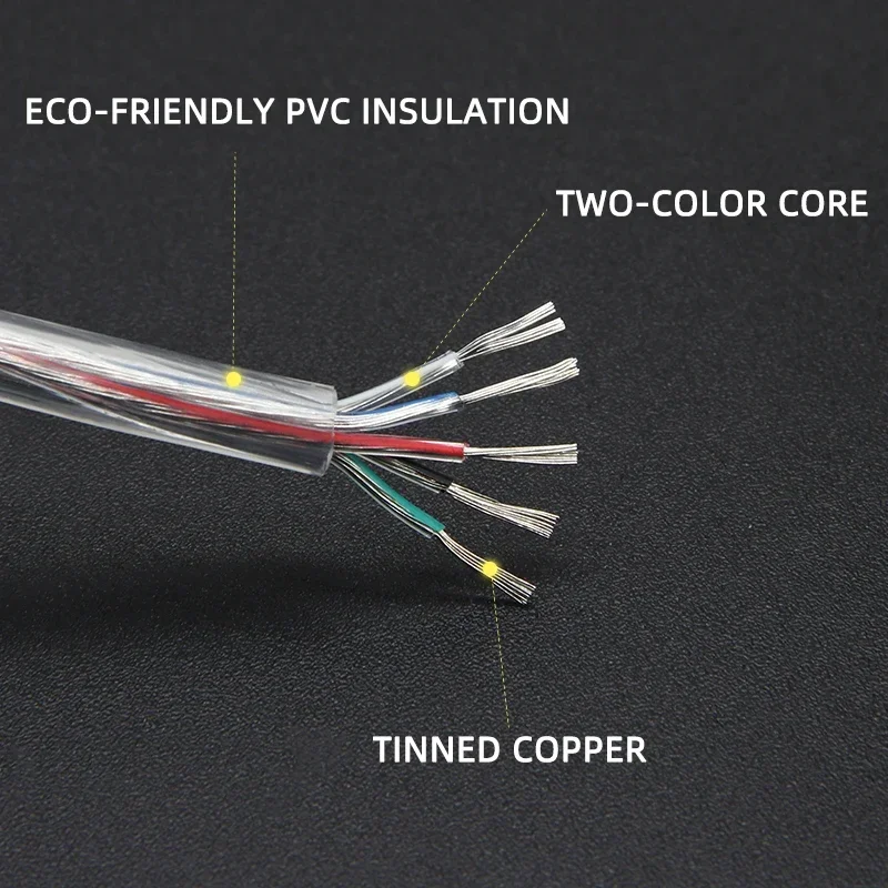 1/2/5m Transparent Extension Power Cord 28/26/24/22/20/18/16AWG 2 3 4 5 Cores LED Light PVC Insulation Tinned Copper Power Cable