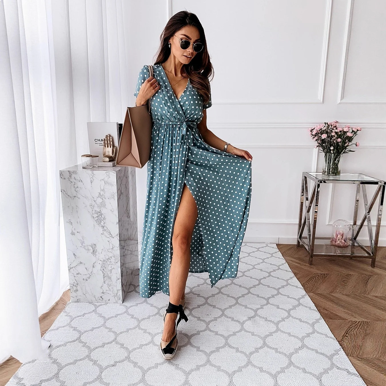 Zomer Boho Polka Dot Print V-h - Maxi Dress Boho recensie en prijs