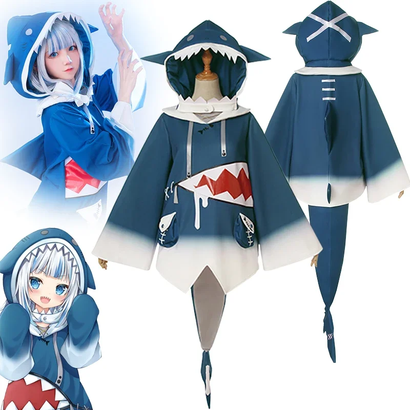 Anime Hololive Gawr Gura Cosplay Costumes ENG Shark Cloak Halloween Costumes for Women Role Playing Clothing Party Uniform