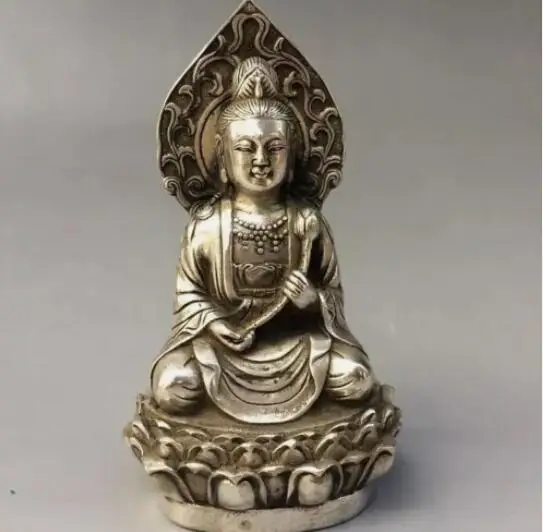 Collection Tibet silver COLLECTABLE HANDWORK CARVED Kwan -Yin STATUE