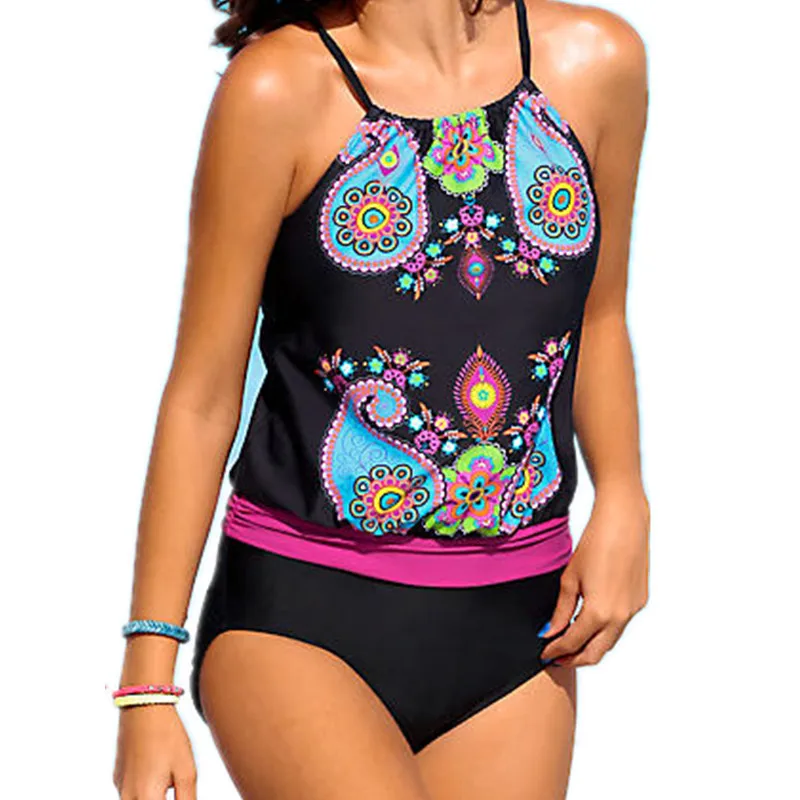 ملابس سباحة نسائية جديدة لعام 2025 19 ، بيكيني منقسم عالي الخصر مطبوع مقاس كبير ملابس سباحة نسائية سمينة بالجملة