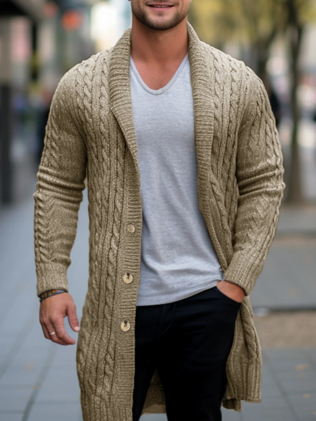 

Men's Mid-Length Knitted Sweater Coarse Needle Twist Flower Knitted Outerwear Casual Winter Long Sve Slim Fit Faionable ...