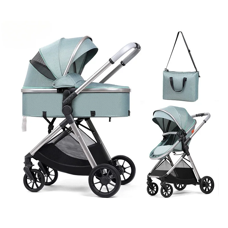 2-in-1 multifunctional baby stroller, baby stroller can sit or lie down, newborn high landscape stroller with mommy bag