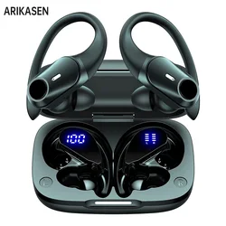 Sports Wireless Headphones Bluetooth Earphones TWS Deep Bass with Earhook LED Charging Case Type C Microphones Running Earbuds