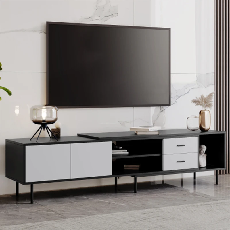 Moderne tv-standaard voor tv van 80 inch met 2 deuren, mediaconsoletafel, entertainmentcentrum met grote opbergkast