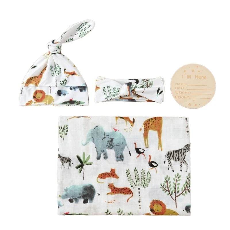 

J15U комплект одеяла и шапочки для новорожденных, тканевая накидка для младенцев, эластичная повязка для волос с шапочками, для