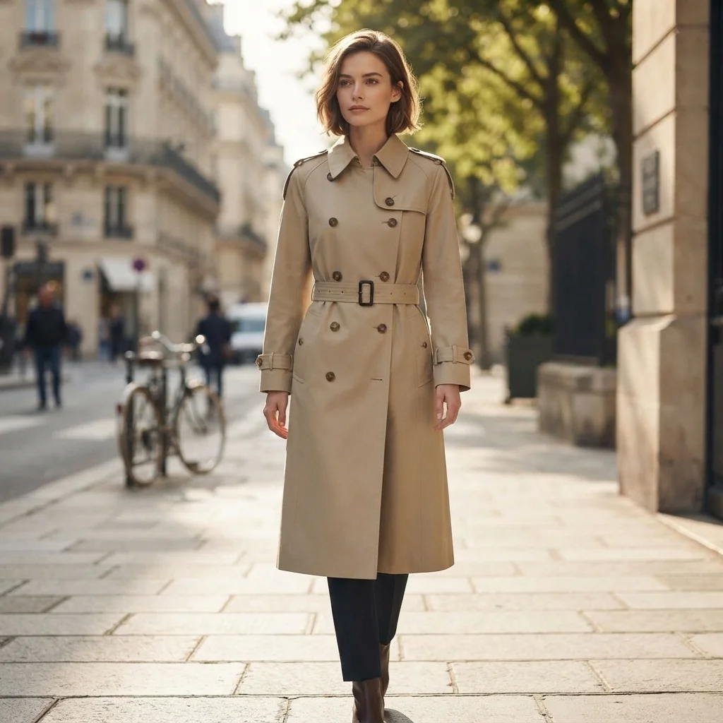 100% Extra-Long Staple Cotton Trench Coat Double‑Breasted Lapel Collar With Belt Long Sleeve Loose Overcoat Casual Office BH1620