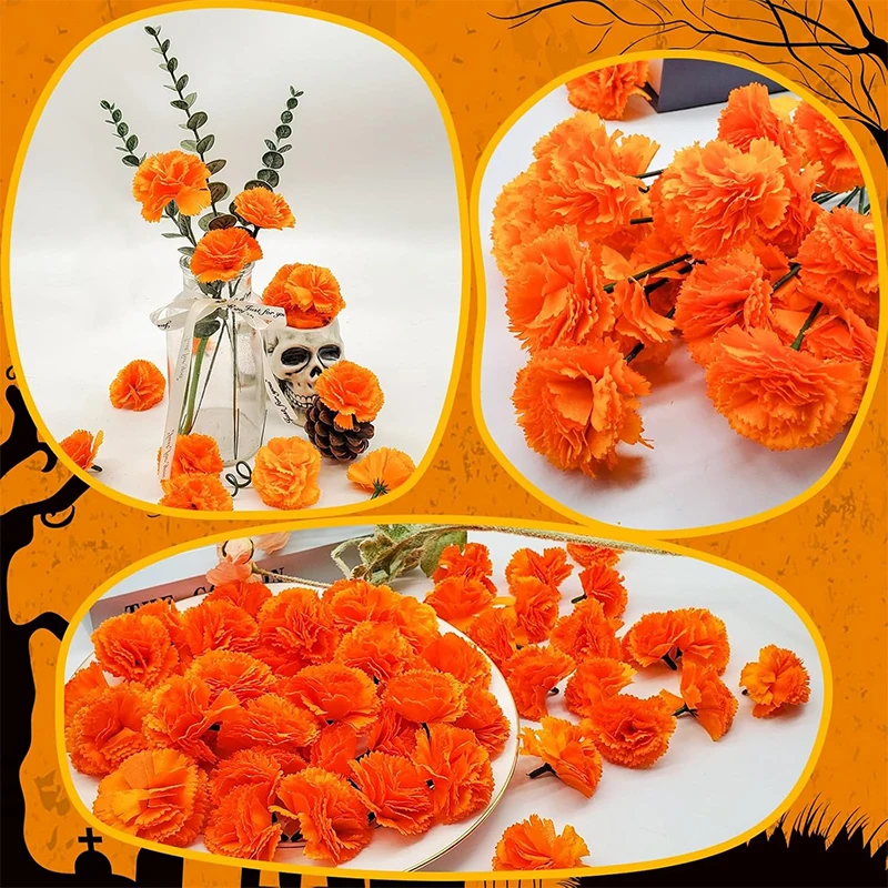 5/10 Stück 5 cm große orangefarbene Ringelblumenköpfe mit Stielen, künstliche Seidenblumen für Zuhause, Zimmer, Hochzeit, Party, Halloween-Dekoration – Detail 10