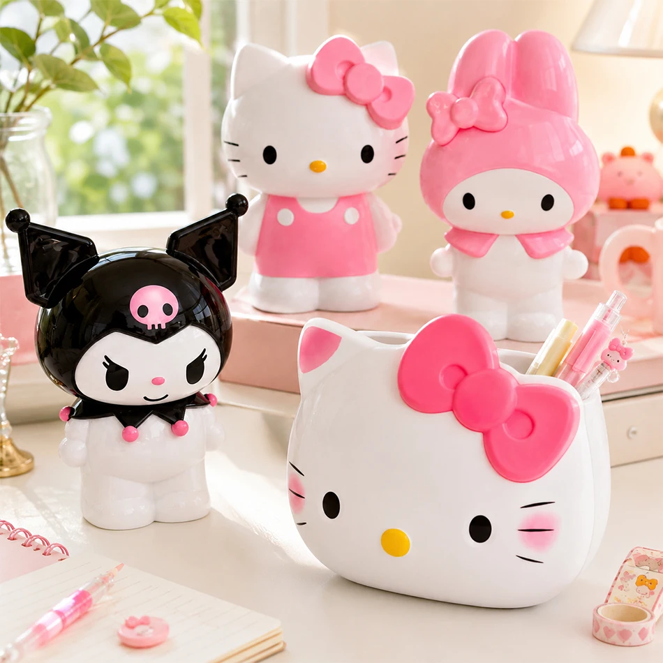 Hello Kitty Sanrio My Melody Cute Pen Container Makeup Brush Holder Desktop Storage Box Dormitory Room Organizer Birthday Gifts