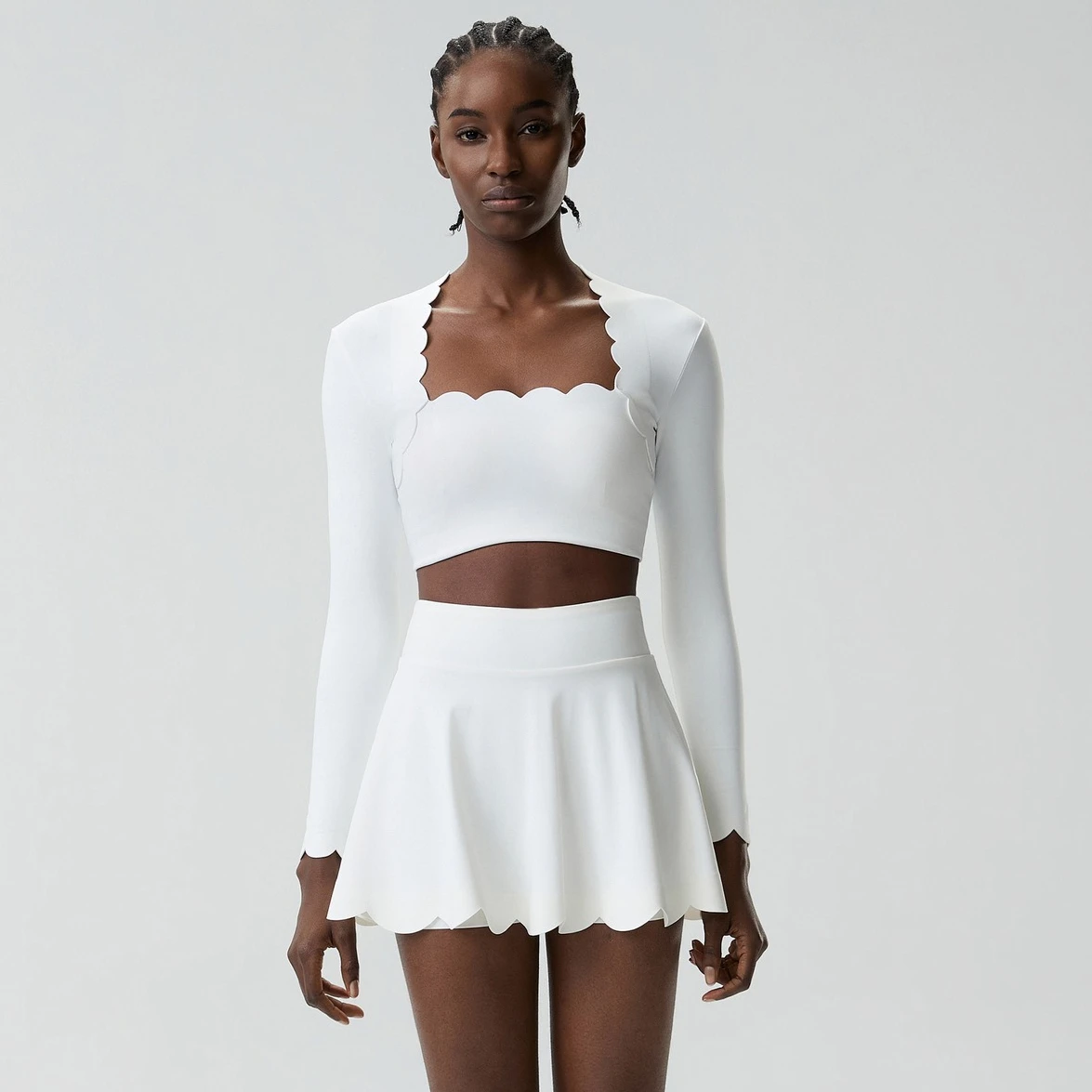 Wave Yoga Suit Tennis Set Women's gym set 2-piece Long Sleeve crop top and Tennis Short Skirt Set workout clothes for women