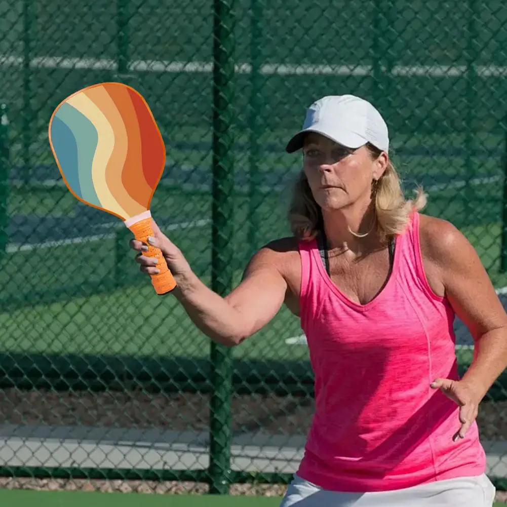 Ergonomic Design Paddle Wooden Pickleball Paddle with Rubber Edge Ergonomic Handle Outdoor Racket Lightweight Fiberglass Surface
