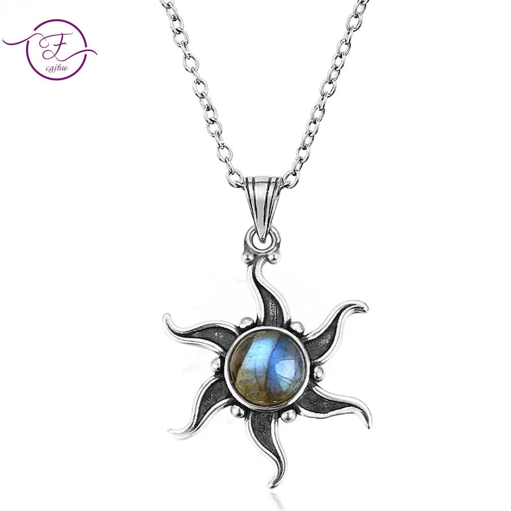 Moonstone Necklace for Women Labradorite Turquoise Sun Pendant Natural Gemstone Boutique Jewelry Wedding Birthday Party Gifts