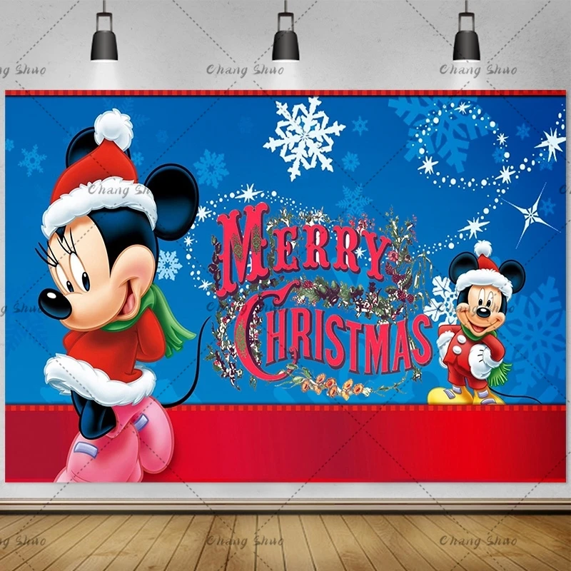 Cute Cartoon Minnie Mickey Mouse Olaf Backdrops Decoration Lovely Toys Tree Gifts Christmas Party Purple Photography Background