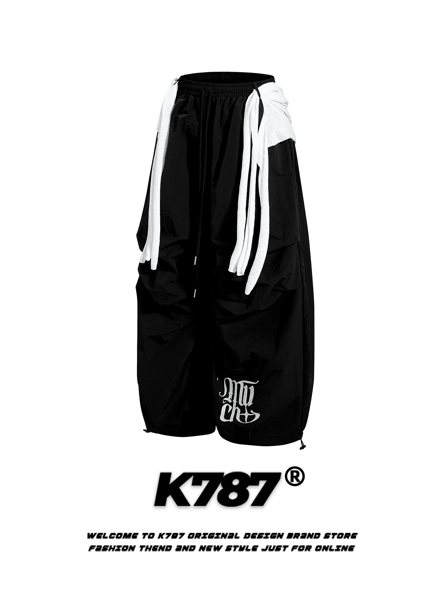 

K787 American Retro High Waist Wide Leg Pants Casual Street Dance Men's Loose Fit Trousers Splicing Pants Casual Pants