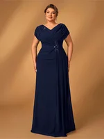 Suhdeuwsh Plus Size Luxury Mom Wedding Reception Party Luxury Shiny Plus Size Chiffon Mother Navy Blue Evening Dress 6