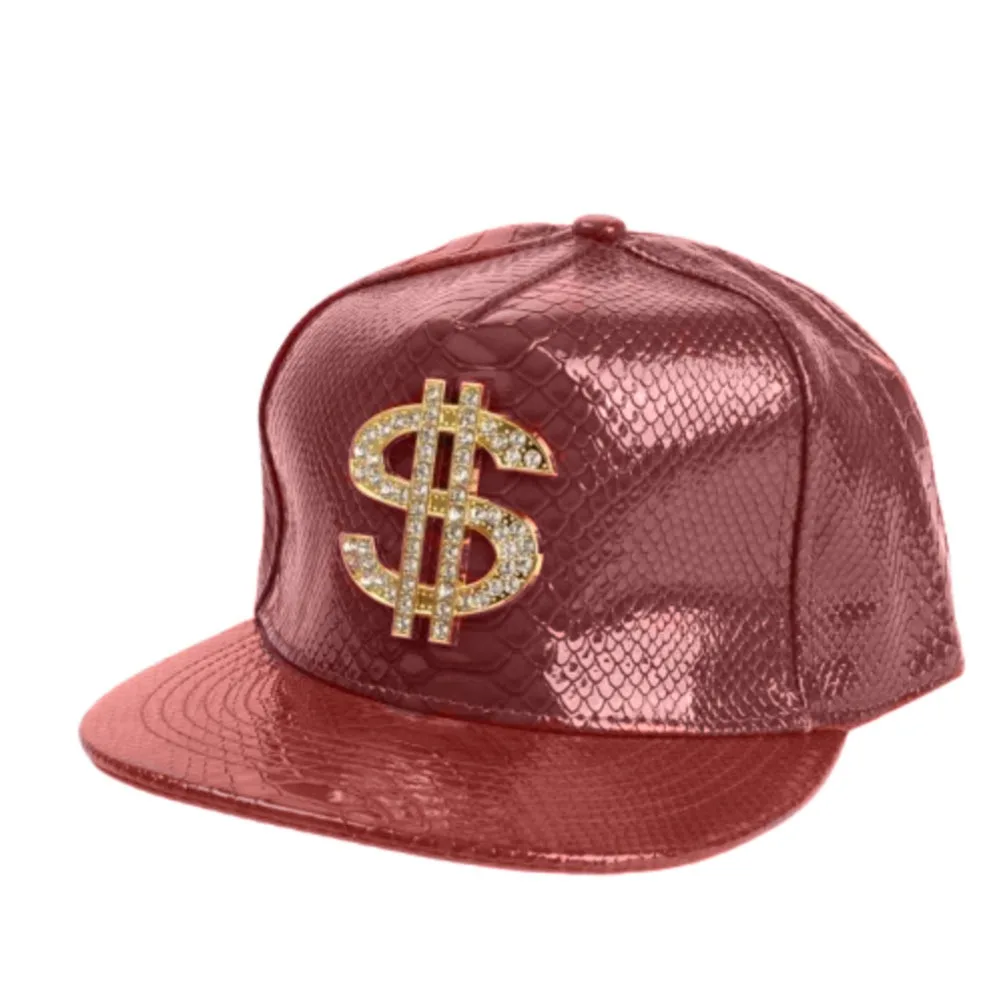 

Unisex Dollar Style Baseball Caps Adjustable Flat Brim Hip-hop Hats Fashion PU Leather Snapback Hats Street Dance