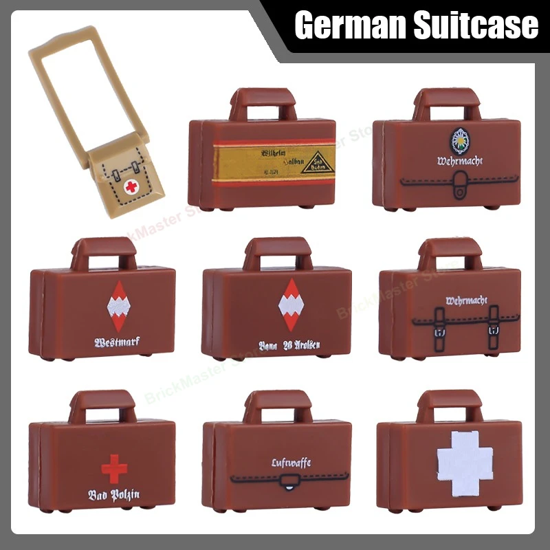WW2 軍事戦争軍帽子スーツケースビルディングブロック兵士アクセサリードイツ将校キャップバッグパイロットヘルメット医療レンガのおもちゃ
