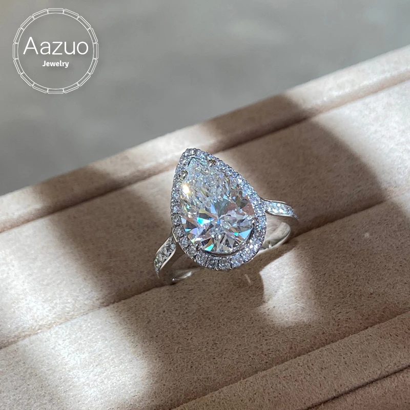 Aazuo 18K Lab Diamonds Luxury Jewerly White Gold Classic Water Drop Engagement Rings Upscale Trendy Senior Party Fine Jewelry