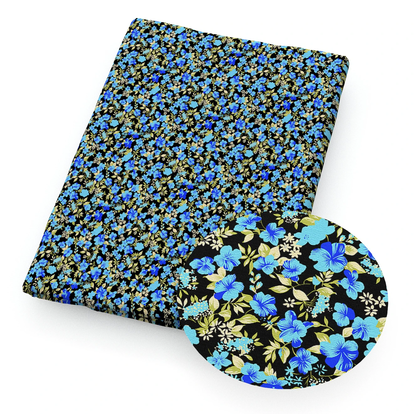 50*145cm Blue Leaves Flowers Floral 100% Pure/Polyester Cotton Satin Material Patchwork Sewing Fabric Quilt Needlework DIY Cloth