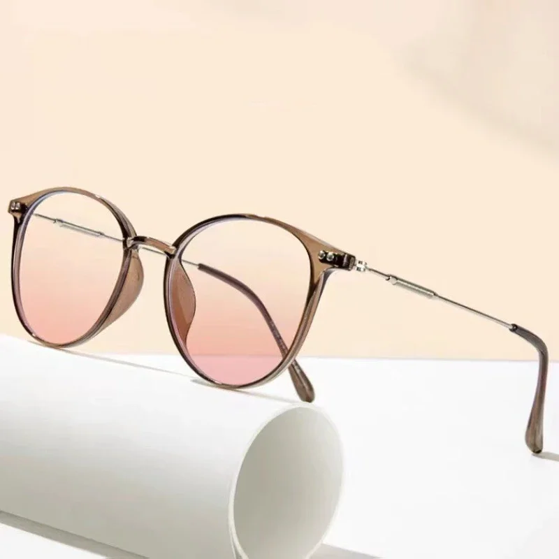 Ultralight Cold Brown Blush Glasses Female Myopia Glasses Anti-Blue Light Near Sight Eyewear Round Optical Spectacle Eyeglass