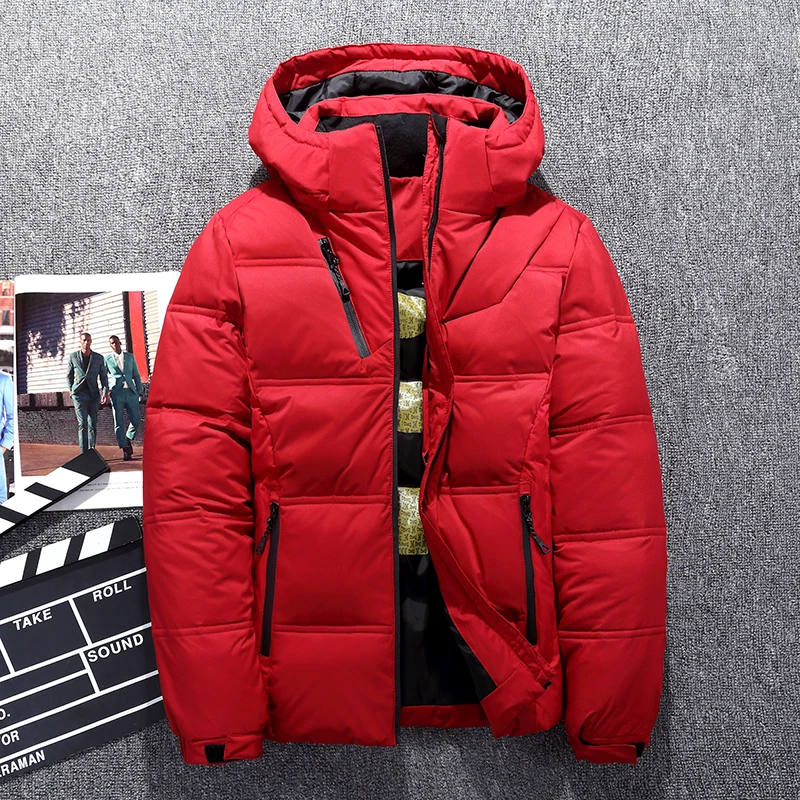 Chaqueta de plumón para hombre, chaqueta de plumón de pato blanco con capucha para exteriores, abrigo de nieve acolchado grueso y cálido, Parkas de