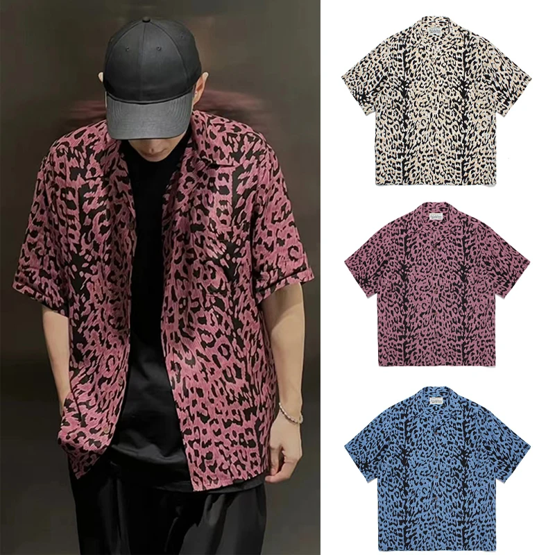 

New Gradient Leopard Full Print Chaopai Hawaii Short Sleeve Shirts Men Woman 1:1 Good Quality Casual Top Tees