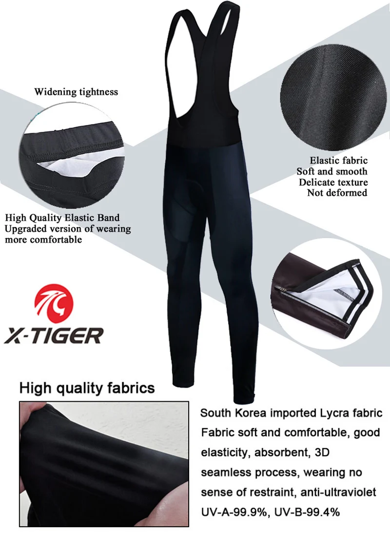 X‑TIGER Herren Radsport-Trägerhose 5D Coolmax Gel-Gepolsterte Lange Trägerhose Atmungsaktive Netzgurte Anti-UV Schnelltrocknende Rennradhose – Detail 4