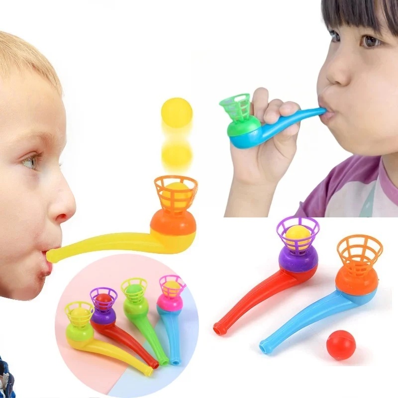 12PCS 중단 블로우 파이프 블로우 볼로드 게임 어린이 균형 훈련 플로팅 블로잉 볼 매직 댕글 가족 어린이 장난감