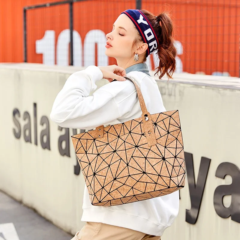 Women's Handbag Wood grain Diamond Tote Geometric Messenger Shoulder Bag Plain Folding Bags Casual Shopping bag bolsos mujer