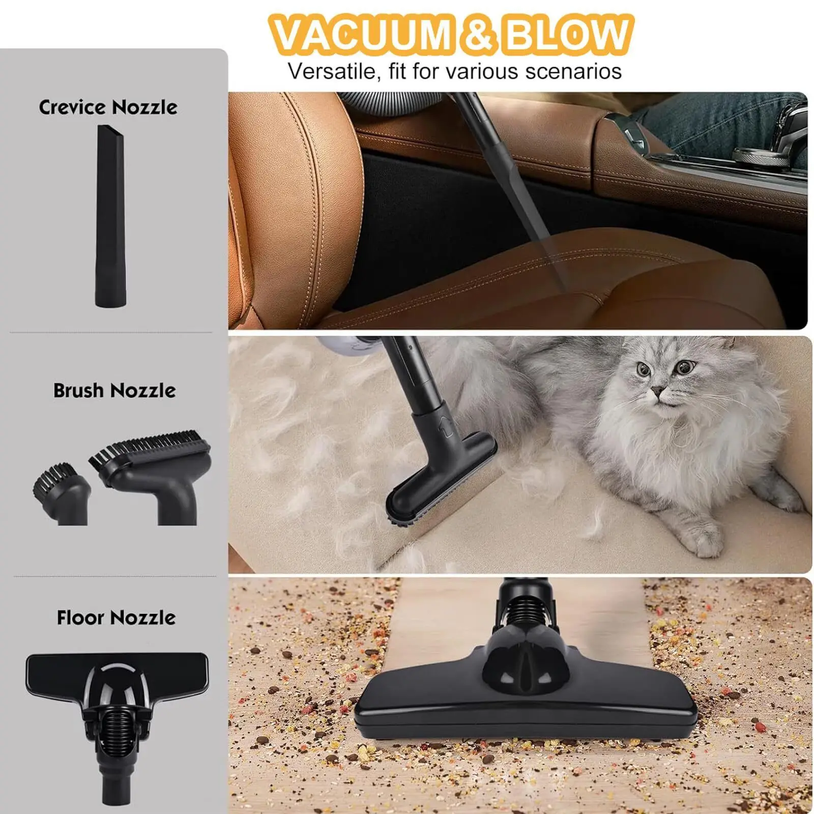 Aspirador de pó elétrico portátil 5 em 1, motor potente, aspirador de mão portátil para piso, carpete para bateria DeWalt (sem bateria))