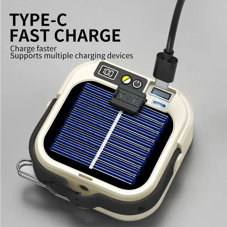 Solar Camping Lights 12 Modes Type C Rechargeable Lamp Outdoor Hanging Light Portable Fill Lantern Work Maintenance Lighting