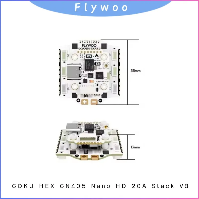 

O4 O4PRO Plug & Play Stack, Flywoo GOKU HEX GN405 Nano HD with ELRS 2.4Ghz & TXCO, 20A ESC FC for FPV Drone