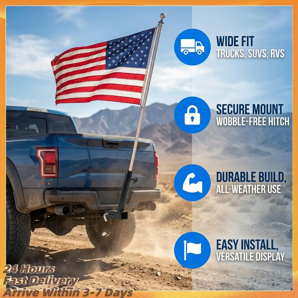 

Hitch Flag Pole Holder Flagpole Hitch Mount Universal Fit for 2 inch Hitch Receiver Compatible with Trailer Truck Jeep RV Pickup