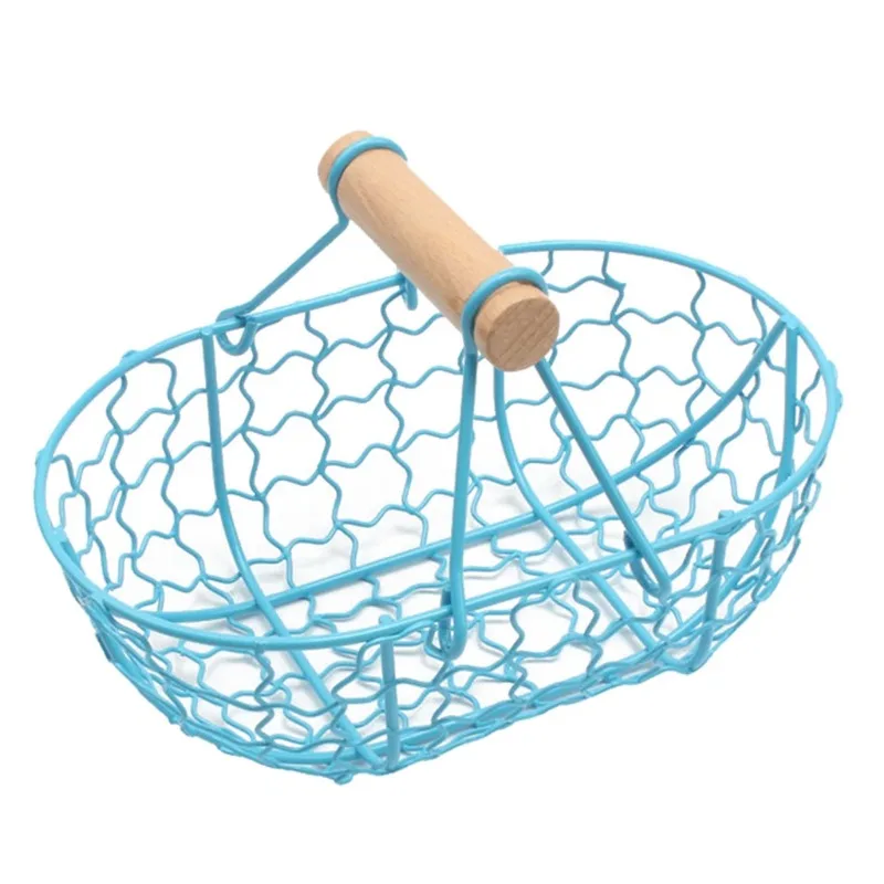 Wooden Handle Metal Retro Basket Portable Vegetable Fruit Egg Storage  Eco Friendly Products Zero Waste Reusable