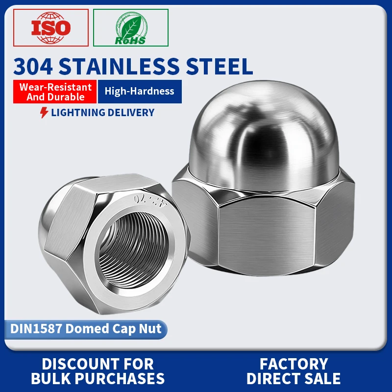 Tuercas de Acero Inoxidable 304 DIN1587 M3 M4 M5 M6 M8 M10 M12 M14 M16, Tuercas Decorativas Antioxidantes para Muebles y Equipos