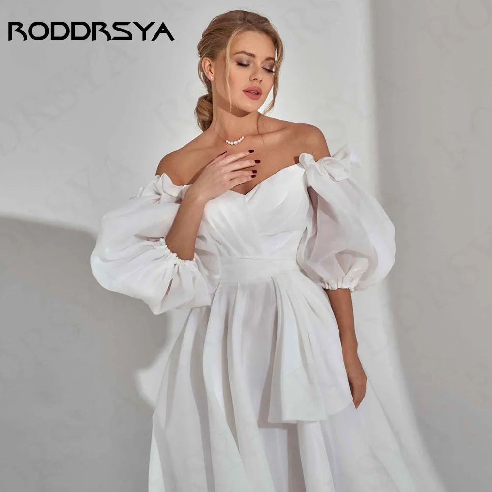 RODDRSYA Off Shoulder Wedding Dress Puff Sleeves Elegant A Line Split Bridal Gown Civil свадебное платье Backless Tulle Women