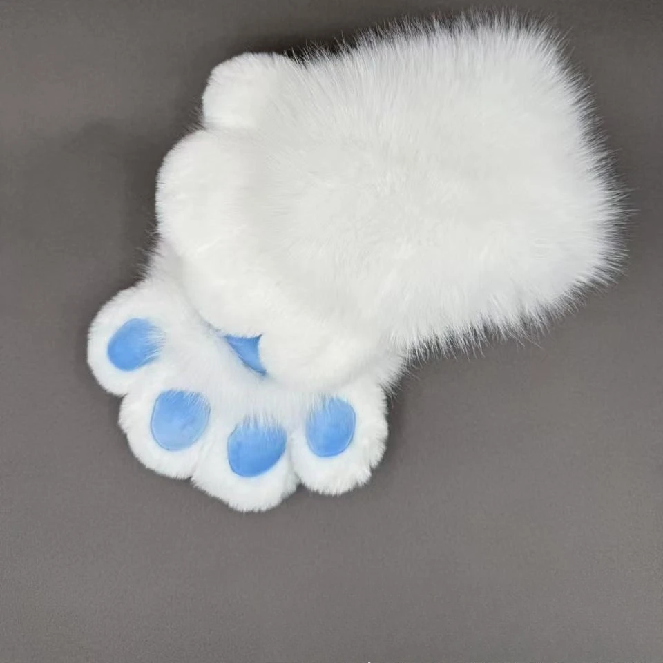 Handmade Fursuit Paws No Claw Squeaky Furry Paw Gloves Soft Faux Fur Silicone Paw Pads Cosplay Halloween Furry Costume Accessory