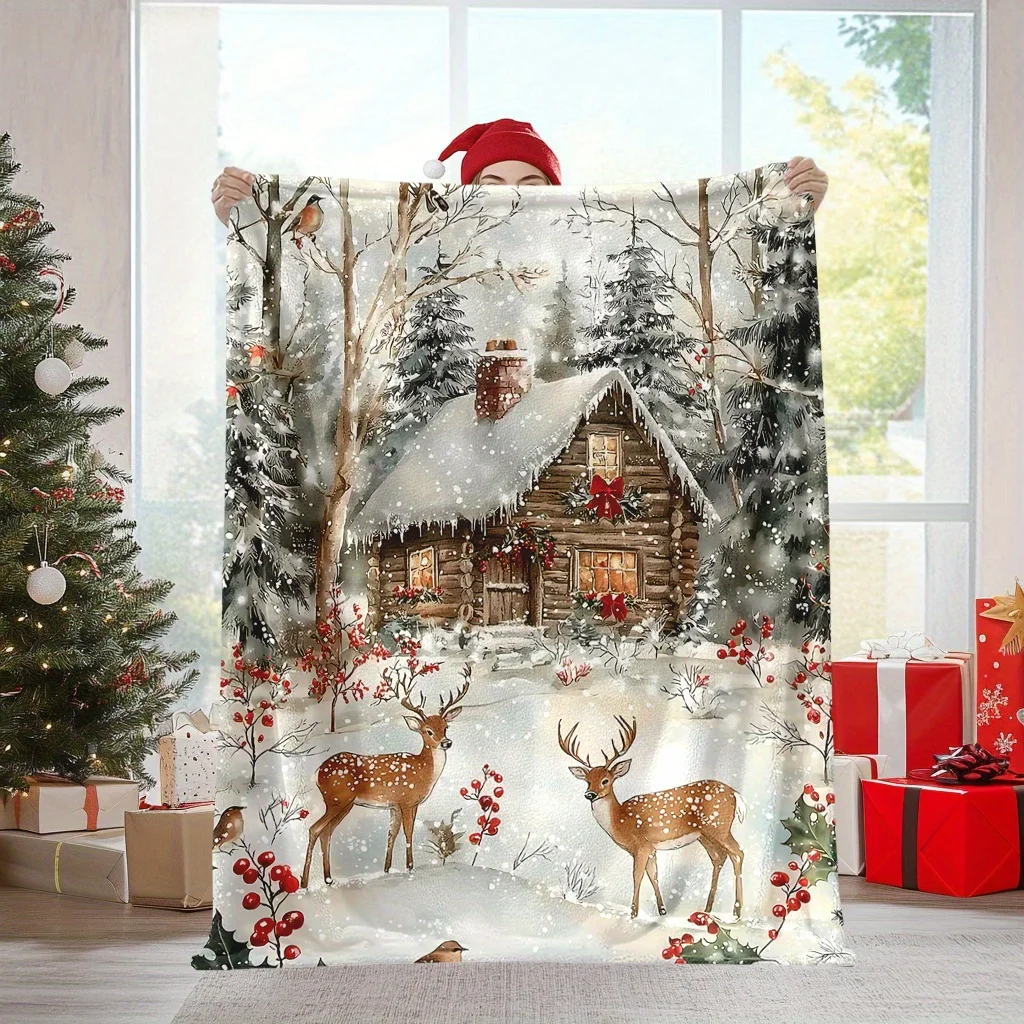 Home Xmas Decor Ideas - 1 buah Selimut Natal Motif Rusa,
