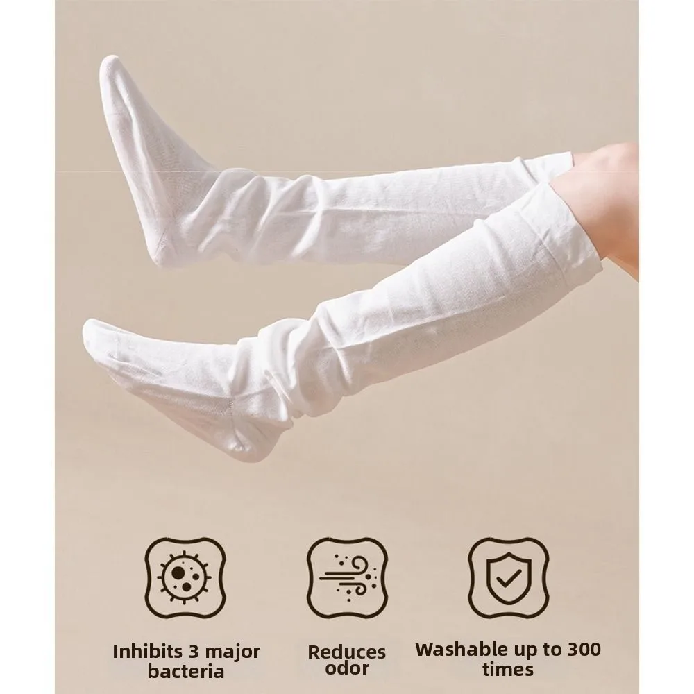 Meias de dormir de tubo alto de ajuste solto antiderrapante inferior engrossado meias quentes cor lisa respirável meias de chão femininas