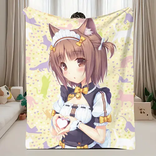 Nekopara Azuki Flannel Blanket, Cute Cat Girl Maid Throw Blanket for Bedroom Sofa Decor - Image 4