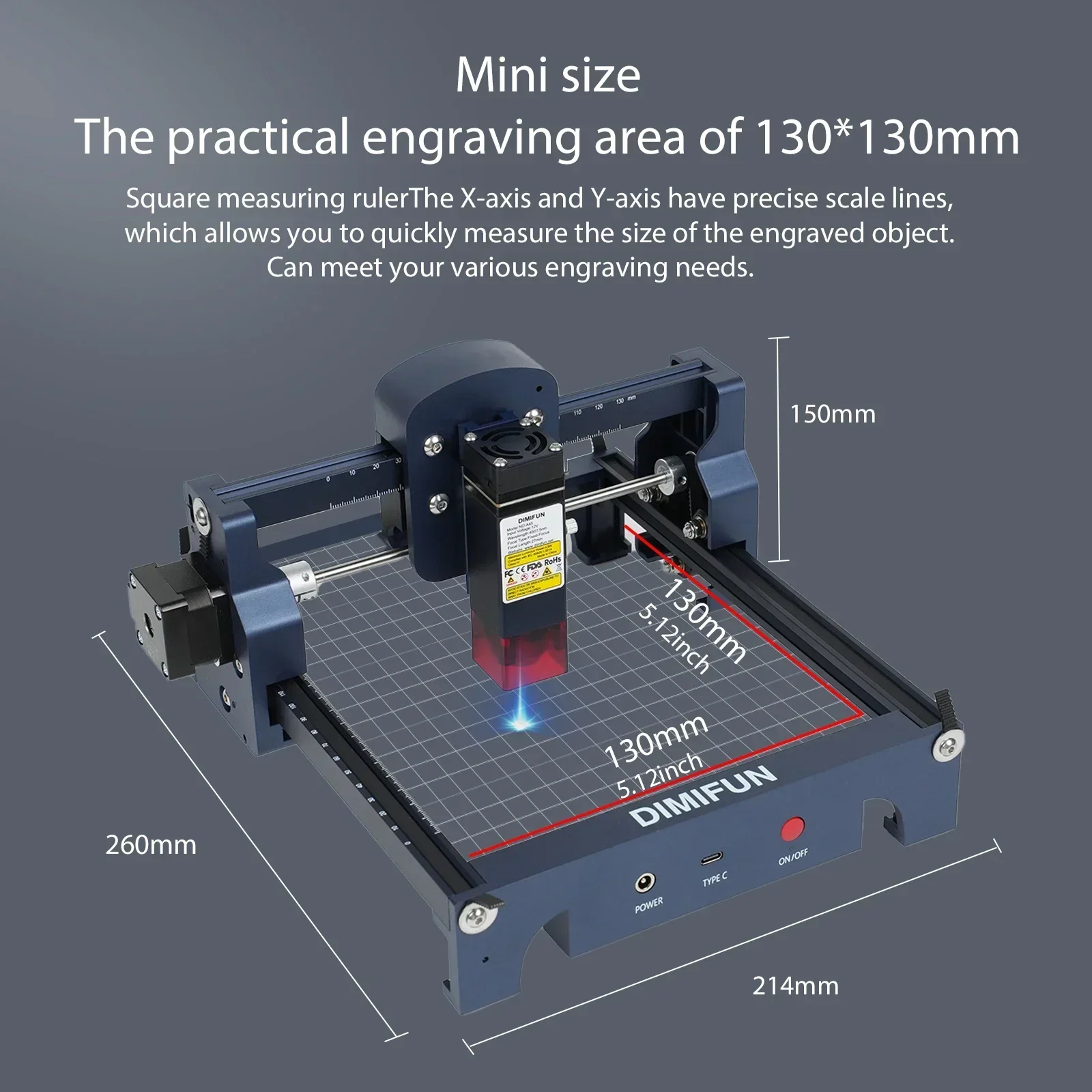 DIMIFUN D9 4,5W przenośna mini maszyna do cięcia i grawerowania laserowego, precyzyjne skompresowane miejsce 0,06mm, obszar roboczy 130*130mm