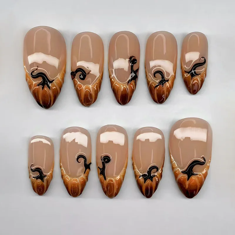 เล็บปลอมทรงฟักทองแบบฝรั่งเศส 30 ชิ้น สไตล์เรียบง่ายทรงอัลมอนด์ กดติดง่าย ใช้ซ้ำได้ ตกแต่งเล็บแฟชั่น