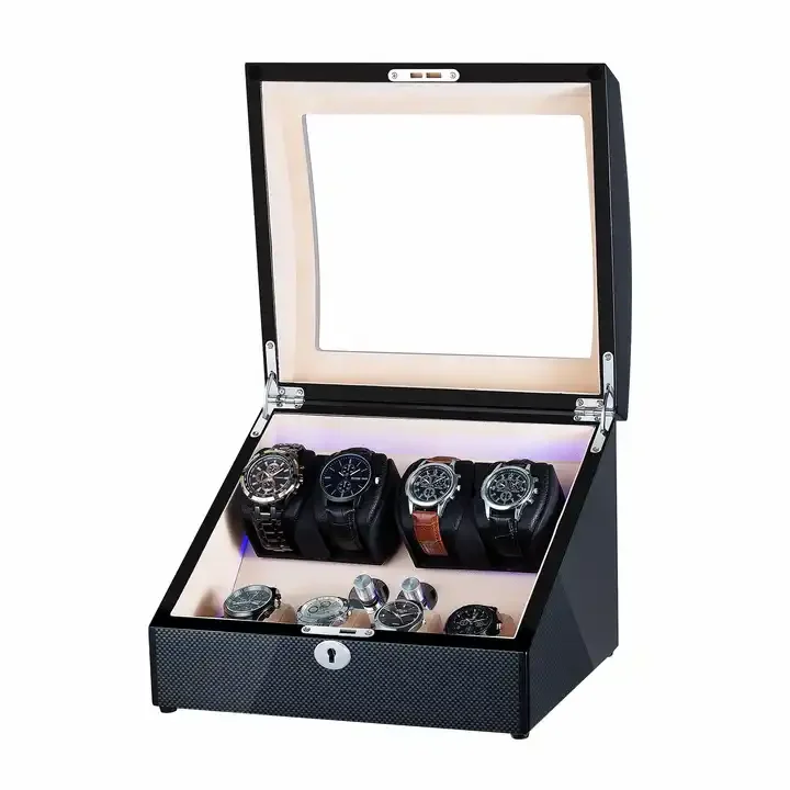 

Watch Winder Shaker Box Case Storage Display Automatic Wooden Single Motor 4+4 Watch Winder Rotation Organizer Holder Piano