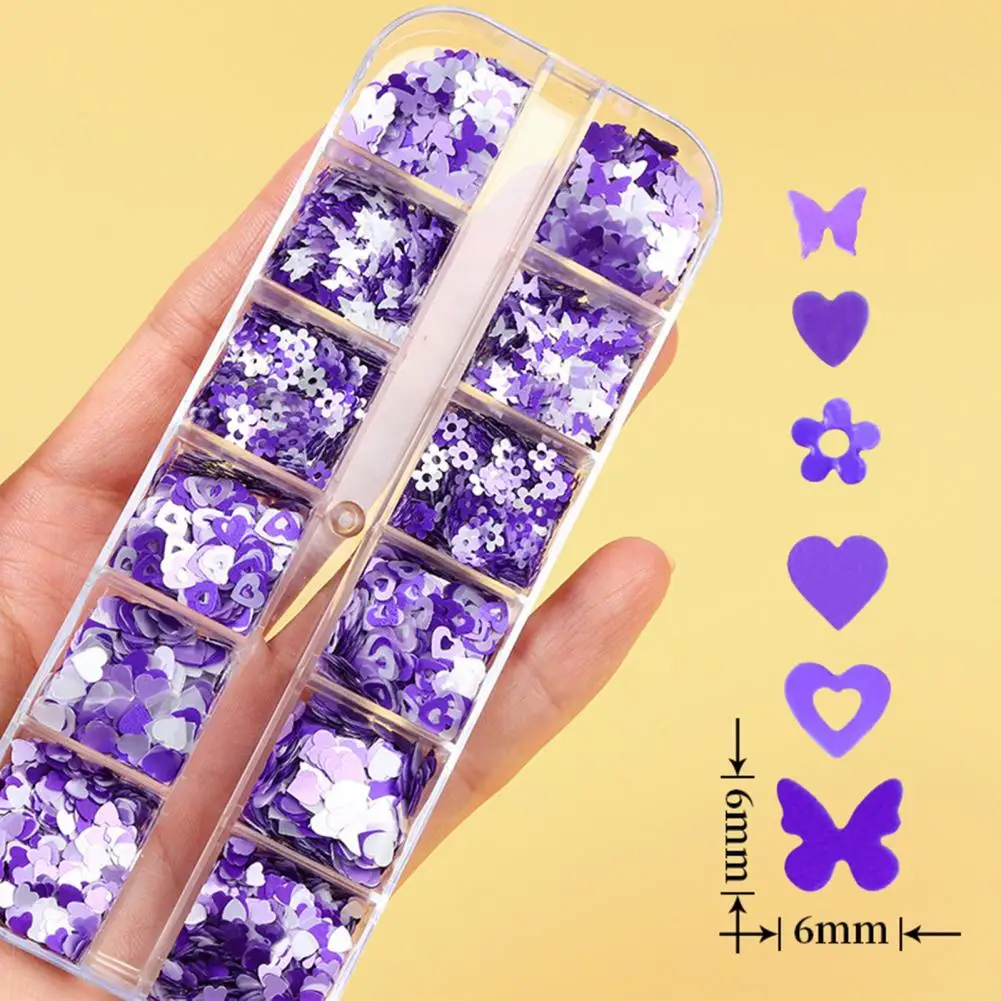 แผ่นติดเล็บรูปดาวผีเสื้อผสมลายกากเพชร12เม็ดตกแต่งศิลปะติดเล็บแบบ DIY