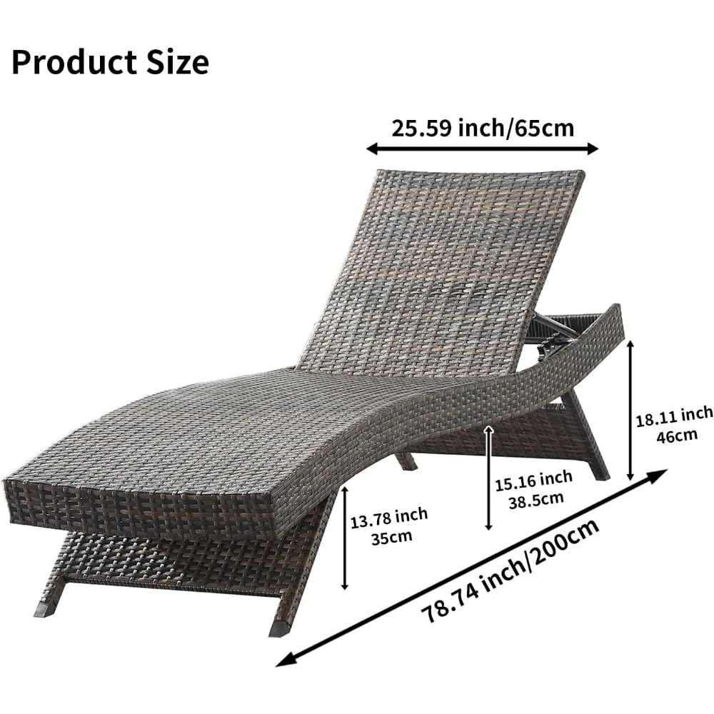 PE Rattan Adjustable Backrest Chaise Lounge Set 2 with 1 Side Table, Outdoor Pool Recliner Patio Chairs Lounge Chair Set 2